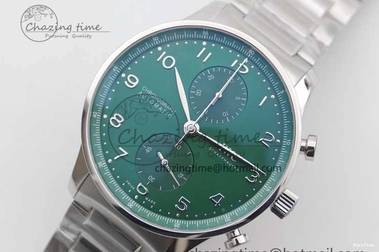 MIROTIME 1223 FastDry Portugieser Chronograph IW371615 ZF Best Edition Green Dial on SS Bracelet A7750 (Slim Movement) 7038
